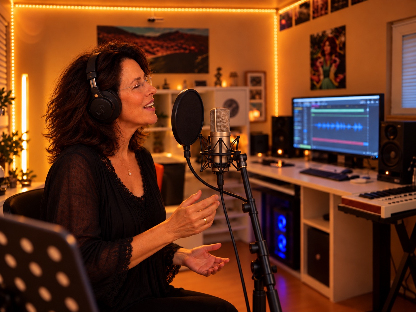 Amy Amari beim Einsingen eines Songs im Studio